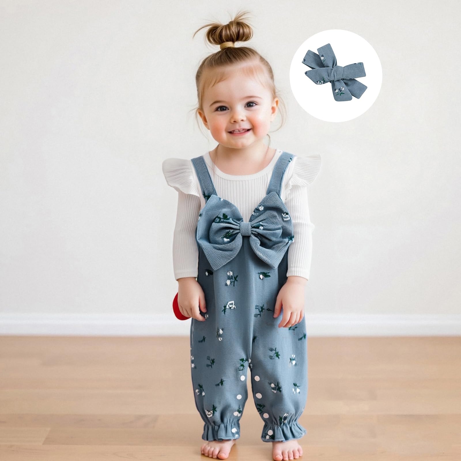 Sexy outfit Nowonarodzone dziewczynki Romper śliczny kwiatowy nadruk fałszywy dwuczęściowy kombinezon z długim rękawem z pałąkiem na głowę wiosenne jesienne ubrania