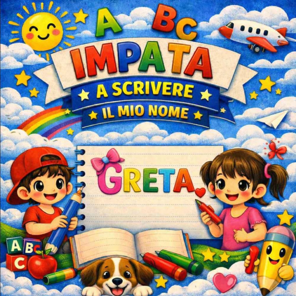GRETA — Il mio libro per imparare a scrivere il mio nome: Pregrafismo e scrittura per bambini 3-6 anni | Traccia le lettere del tuo nome | Regalo personalizzato