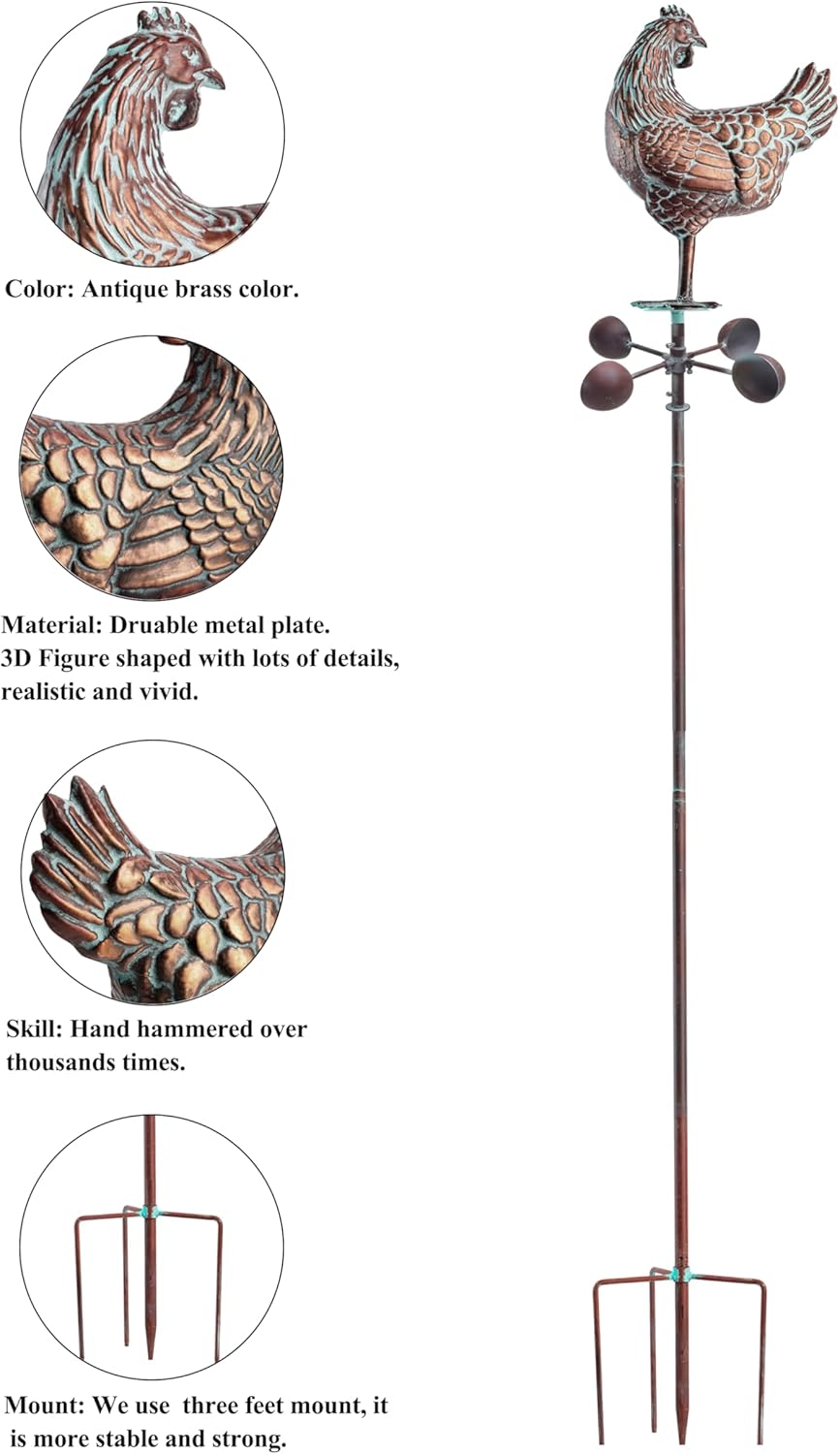 79" Metal Hen Yard Art, 3D Large Kinetic Antique Chicken Wind Sculpture Decorations, Metal Chicken Sculptures & Statues, Garden Chicken Wind Spinner, Outdoor Garden Decor for Patio,Lawn,Farm