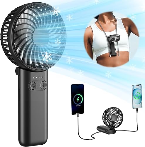 HandFan Ventilador de mano mejorado de 5200 mAh, ventilador de mano de flujo de aire fuerte de 5 velocidades 27 horas de trabajo, ventilador