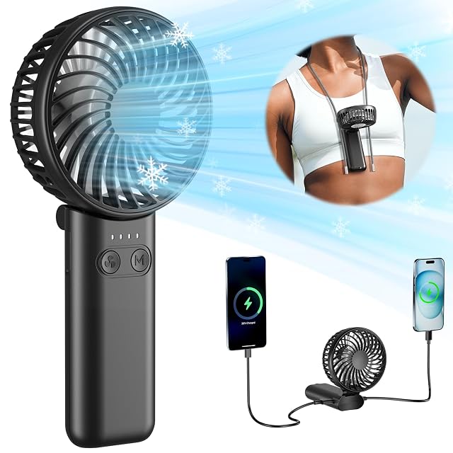 HandFan Upgraded 5200mAh Portable Handheld Fan with Lanyard 5 Speeds Strong Airflow Hand Fan 27 Working Hours 180