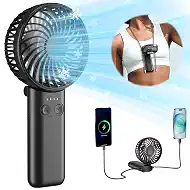 HandFan Upgraded 5200mAh Portable Handheld Fan with Lanyard, 5 Speeds Strong Airflow Hand Fan [27 Working Hours], 180° Foldable Compact Design Personal Fan for Travel/Disney/Concerts/Women(Black)