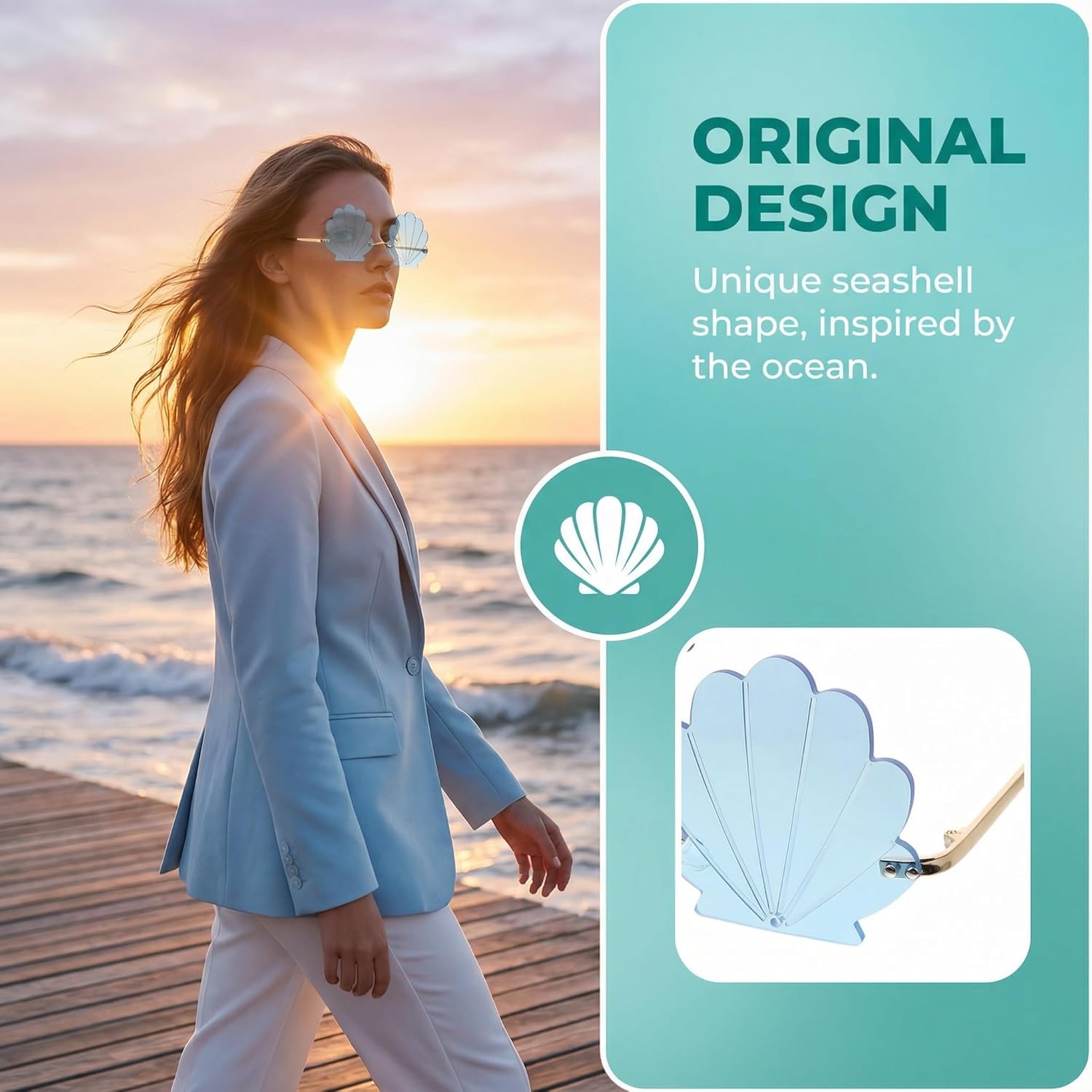 Seashell Sunglasses-1pcs Rimless Wave Sunglasses Shell Shaped Eyeglasses Photo Prop Funny Sunglasses for Party(blue) - Image 7