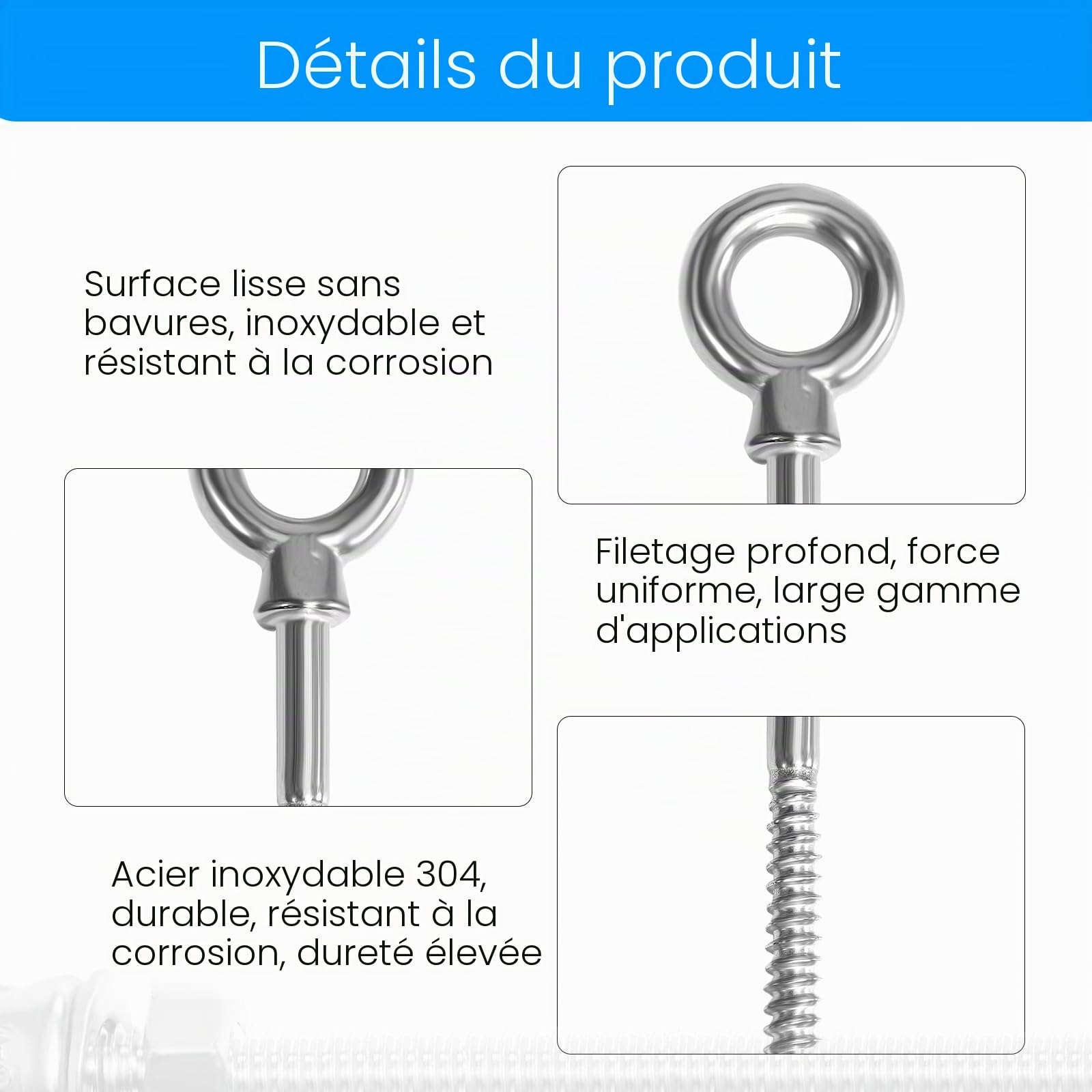 12 pièces boulons à œil | Boulon à œil M8 x 80 mm | Boulon à œil 304 en acier inoxydable | boulon à œil M8 | Boulon à œil | Crochet à vis M8 écrou annulaire pointu