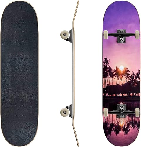 Patinetas Palmeras y puesta de sol del cielo Hawaii Superficie del agua Fotos de archivo Classic Cóncavo Skateboard Cool Stuff Regalos para