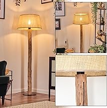 HOFSTEIN Sabadim Modern Bohemia Wood/Metal Floor Lamp, Woven Paper/Fabric Lampshade Diameter 45 cm, E27, 145 cm, with Foot Switch - Living Room, Bedroom, Living Room