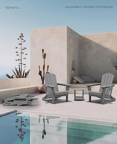 Miniatura 2 de SERWALL Juego de 2 sillas plegables Adirondack ajustables con 3 posiciones reclinables, Adirondack de polietileno de alta densidad para todo tipo de