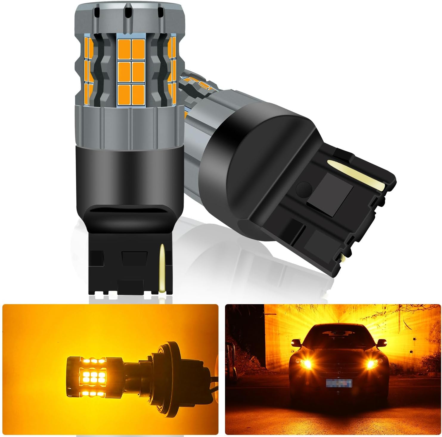 2Pcs 7440 LED Bulb Amber, 7440A 7441 7440NA WY21W T20 Turn Signal Light Bulb CANBUS Error Free Anti Hyper Flash Car Replacement Bulb Super Bright 30-SMD 25W 4000LM