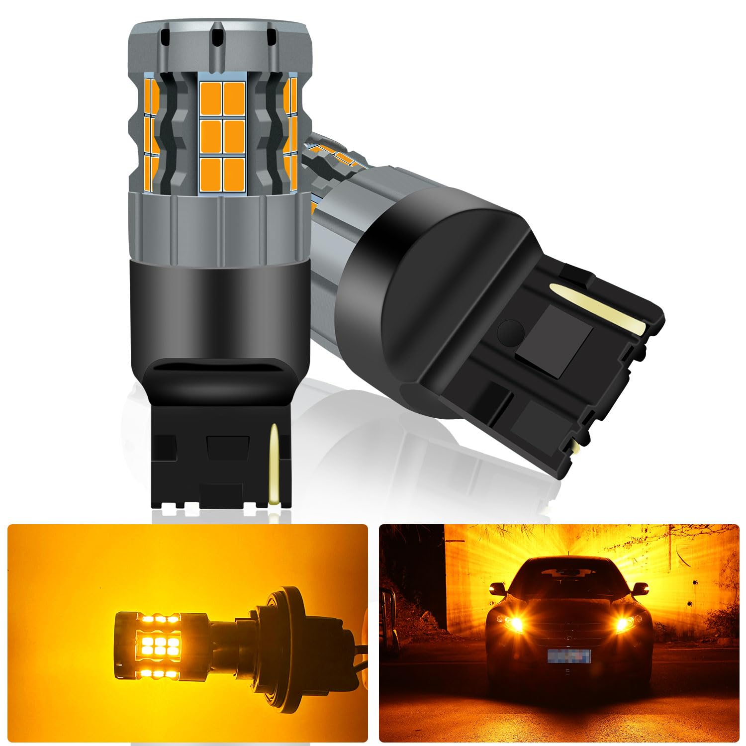 2Pcs 7440 LED Bulb Amber, 7440A 7441 7440NA WY21W T20 Turn Signal Light Bulb CANBUS Error Free Anti Hyper Flash Car Replacement Bulb Super Bright 30-SMD 25W 4000LM