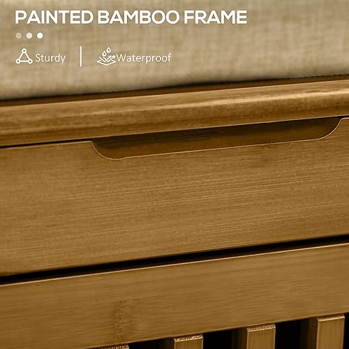 Miniatura 6 de HOMCOM Banco de zapatos con armarios de almacenamiento, banco de entrada de bambú con cojín de asiento, 3 puertas, estante lateral y compartimento