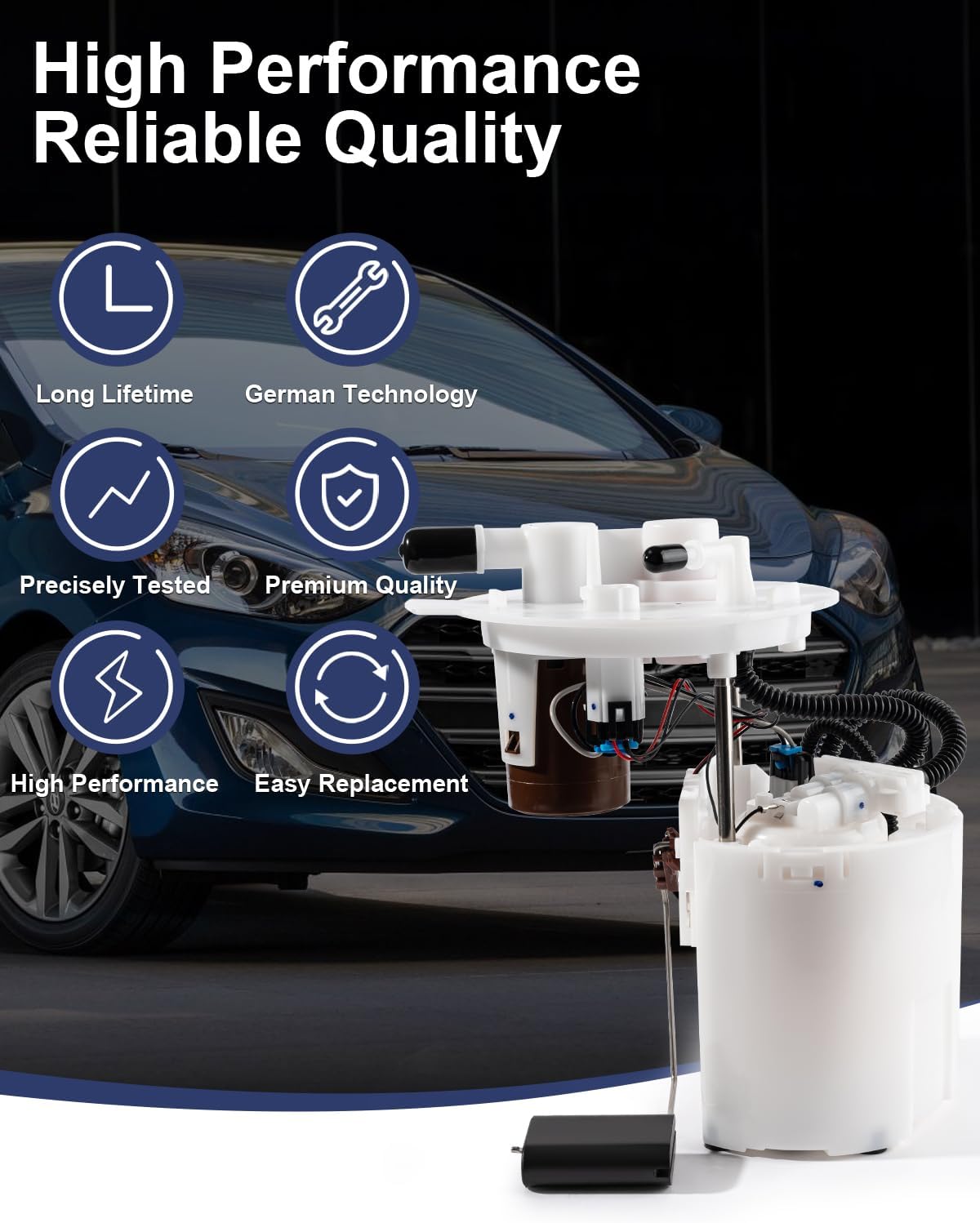 Electric Fuel Pump Module Assembly Compatible with Hyundai Elantra 2011-2016 L4 1.8L Gas Replace E9073M FG0857 31110-3X500 VANBOL0098 with Sending Unit Pressure Sensor O-ring (Updated Version)