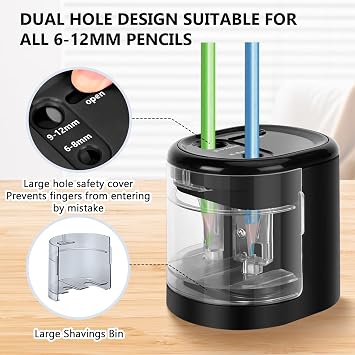 Electric Pencil Sharpener, Double Hole (Black)