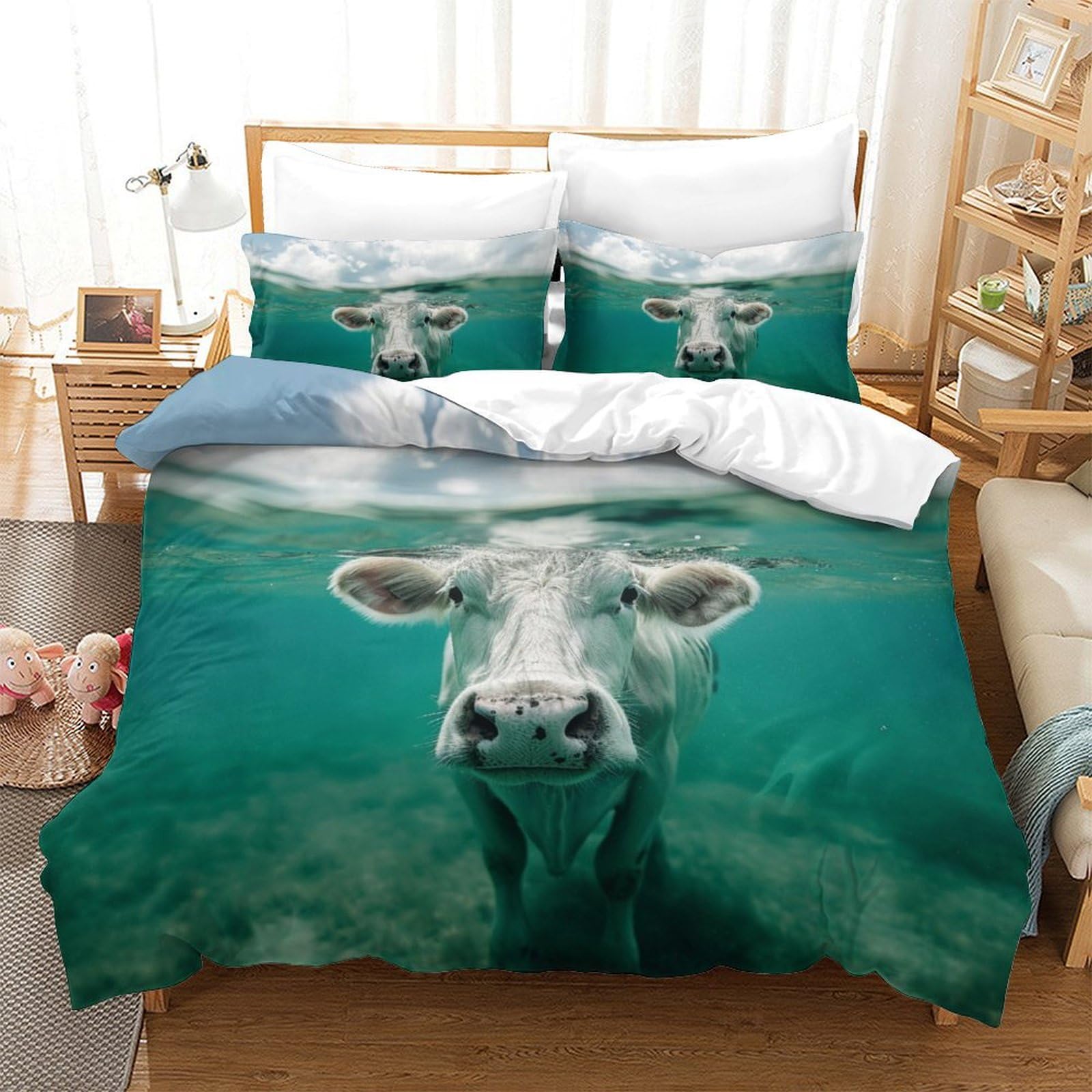 Housse de couette 3D petite vache avec taie d'oreiller 220x240cm microfibre