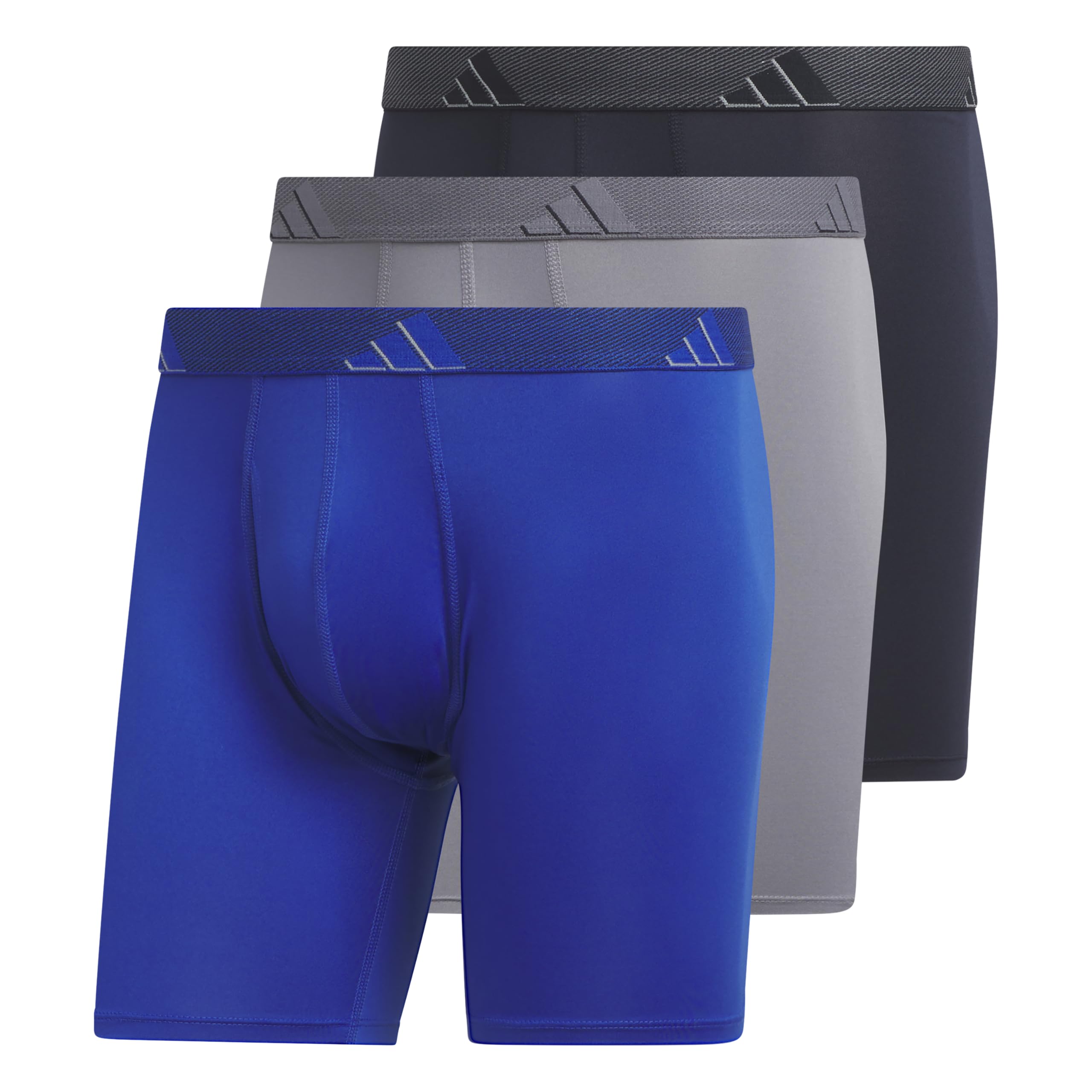 adidas Men's Microfiber Boxer Briefs (3-pack Or 5-pack) performance Stretch Moisture-wicking Underwear, Team Royal Blue/Grey/Legend Ink Blue, L