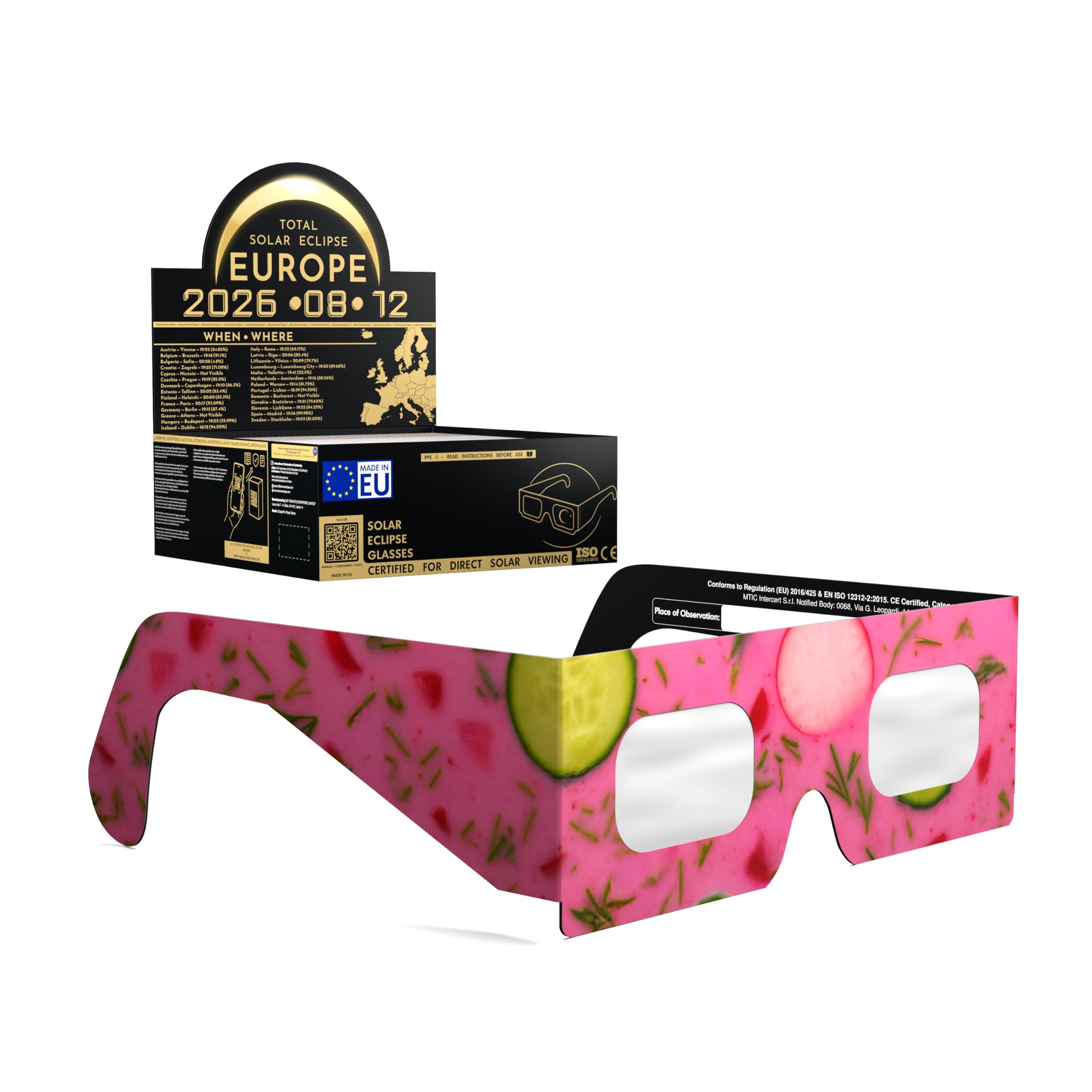 Solar Eclipse Glasses ISO 12312-2 CE Certified | Safe Solar Viewing Glasses UK | Paper Cardboard Frame | Total Solar Eclipse August 2026 | Made in EU | 50 Pack | Coldsoup
