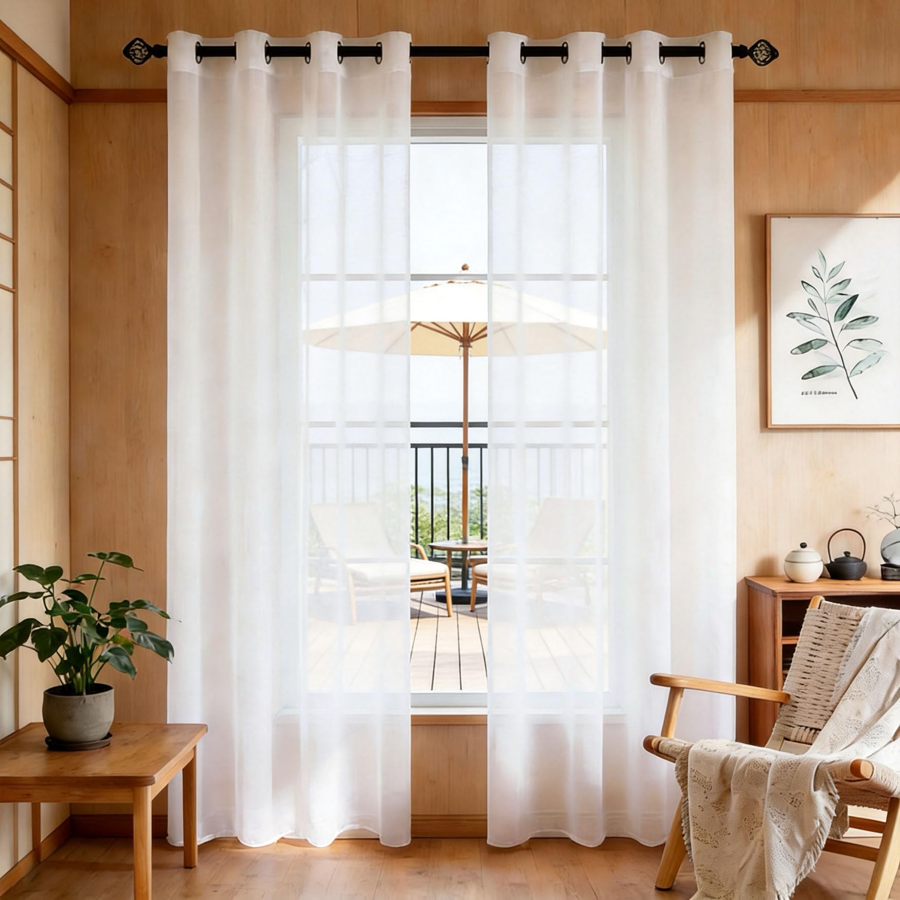 Vorhänge Transparent 255 x 160 cm Uv-Beständig, Lichtfilternde Einfarbig mit Ösen Gardinen Transparent Modern Pflegeleicht für Wohnzimmer Kinderzimmer, Weiß