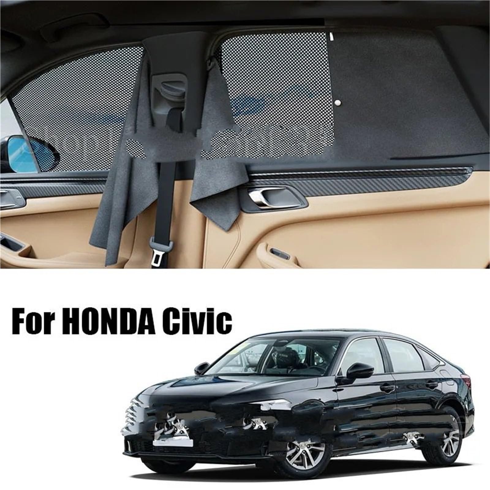Osłony przeciwsłoneczne na boczne szyby Boczna osł Pasuje do HONDA Civic 2004-2024 Dwuwarstwowa magnetyczna osłona przeciwsłoneczna do samochodu, boczna szyba, osłona prywatności(Rear 2022-2024)