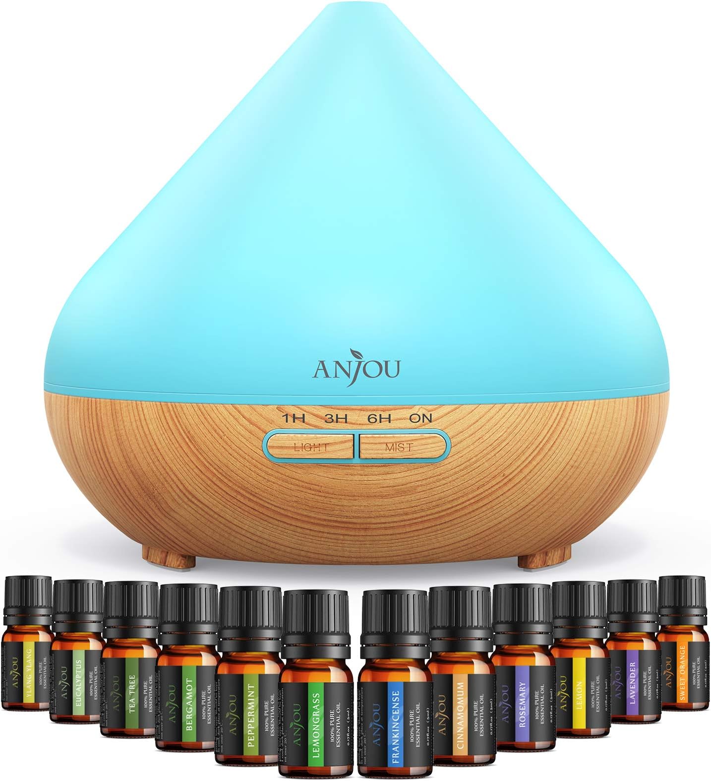 Essential Oil Diffuser Set for Mother's Day Gift, Anjou Ultrasonic Aromatherapy Diffuser with 12 Essential Oils Plant Upgrated Air Purifier Humidifiers Night Light