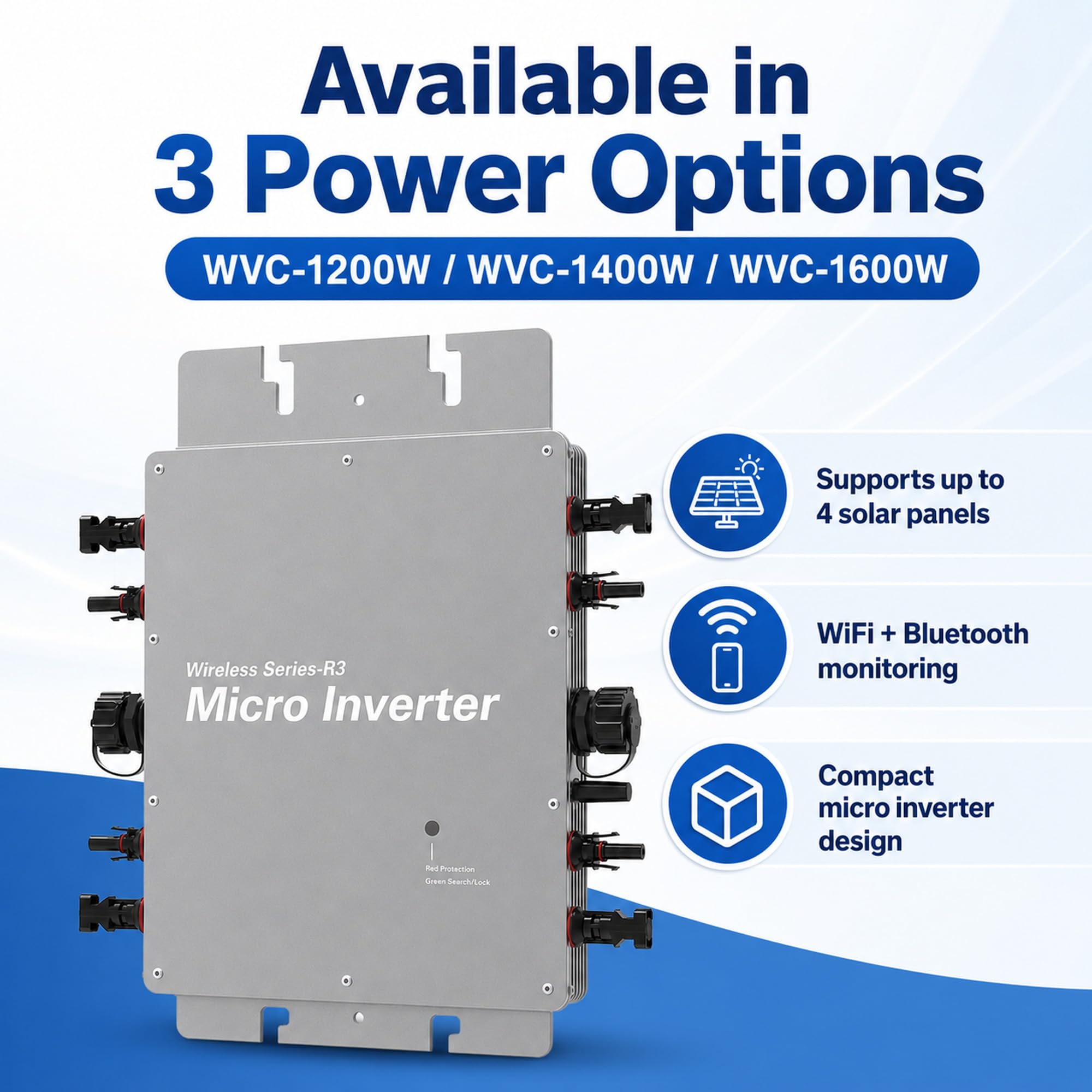 Micro Inverter solare 1200 W, MPPT PV Inverter, IP65 impermeabile per 4 pannelli solari, ideale per tetti di casa e sistemi solari da giardino