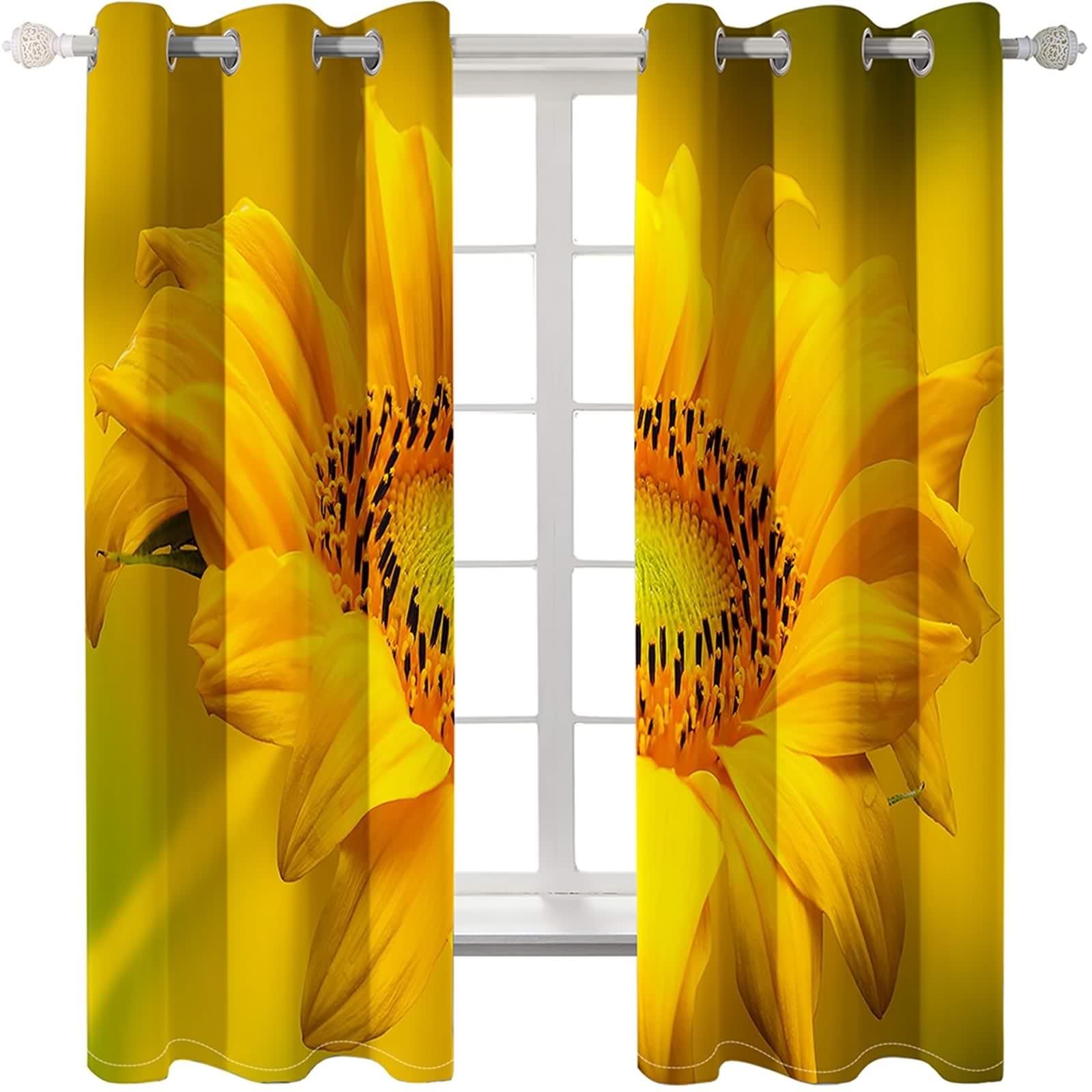Rideau Jaune Occultant, Rideau Occultant Salon Polyester Tournesol Décoration Chambre 96L x 138H CM Lot de 2