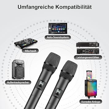 TONOR Dual Mikrofon Kabellos System Funkmikrofon drahtloses Karaoke Mikro Set Wireless Microphone 60 m Reichweite mit Empfänger für Hochzeit Party Kirche Vortrag Bühne Reden Konferenz TW450 Grau