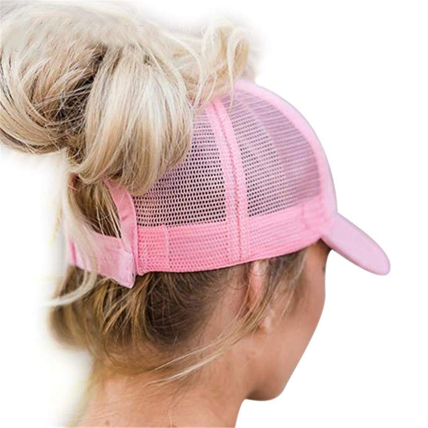 Custom Mesh Trucker Hat Fashion High Ponytail Hat for Men Women Messy Buns Hats,Snapback.Hip Hop Baseball Cap Pink