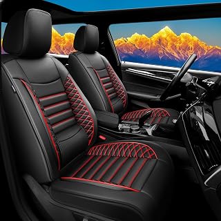 Fit Sorento Car Seat Covers (Only for 5 Seats Version) for Select Kia Sorento 2007-2025 - Full Coverage Leather,Airbag Compatible, Waterproof & All Weather Seat Cushion Protector(Black+Red)