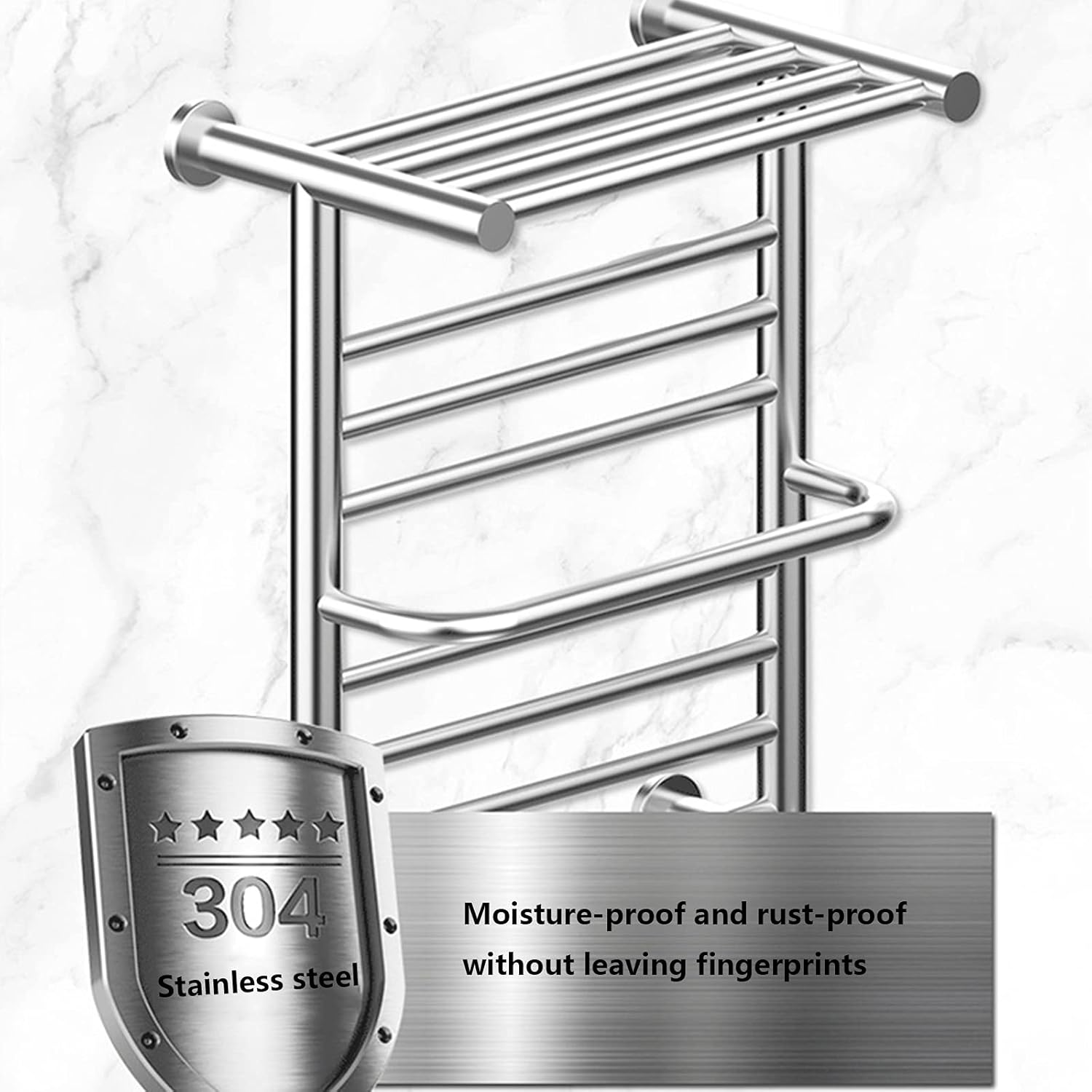 Electric Heated Towel Rail Radiator 9 Bar Wall Mounted Towel Warmer with Top Shelf 304 Stainless Steel Plug-in Heated Towel Rack with Timing Function for Bathroom