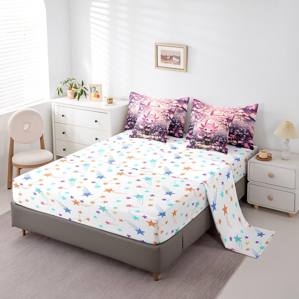 Feelyou Boys Girls Cute Axolotl 7 Pieces Bedding Set Queen Size image 4