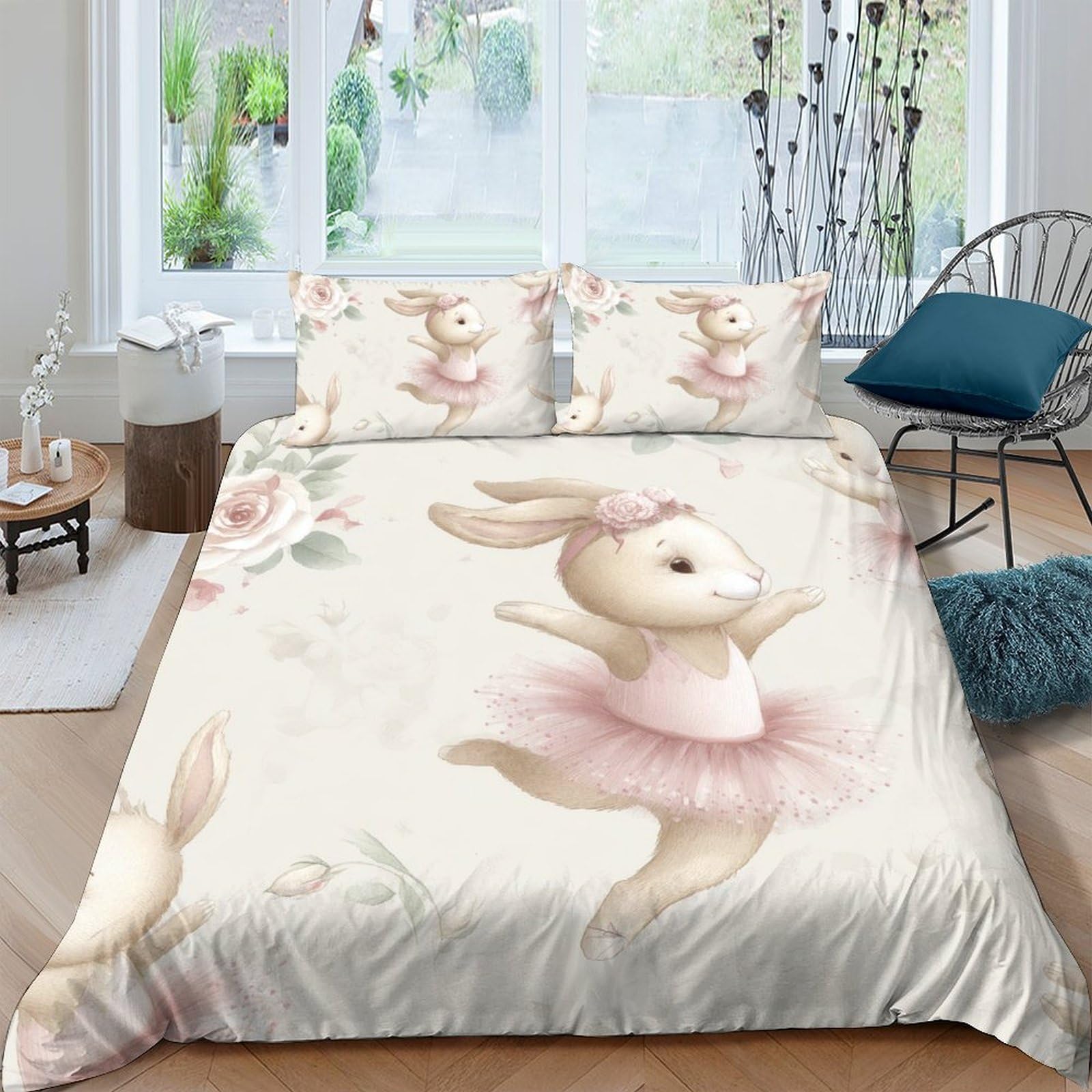Ctjqhvkz Style-6 3D Printed Ballet Bunny Fitted Sheet Microfiber Soft Pink Cartoon Rabbit Bed Sheet For Bedroom Dorm Decor Single（135X200cm）