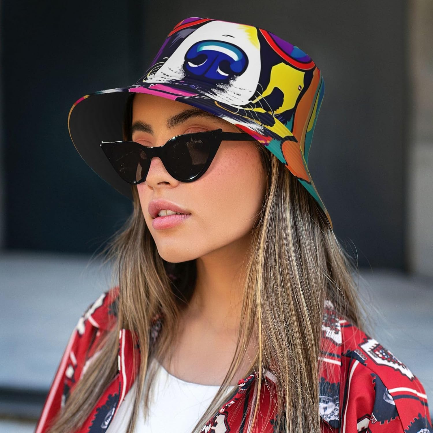 Funny Dog Print Sun Hat Outdoor Fisherman Cap Summer Bucket Hat Beach for Men Women Black