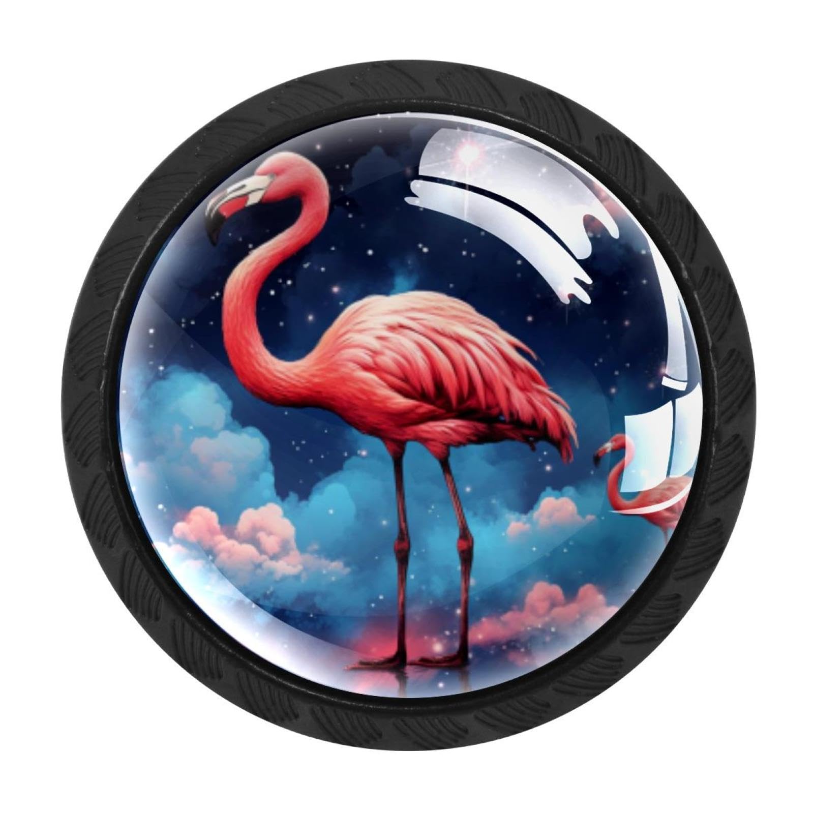 Chenzzzz Multicolored 02 4 Pack Cabinet Handles Black Starry Flamingos Cabinet Knobs Draw
