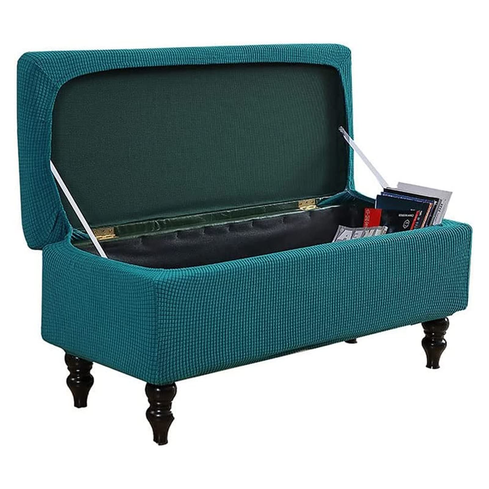 Mswborml Green 2,90~120cm, Luxury Ottoman Cover Rectangle Extra Large with Lid, Large Rectangle Ottoman Covers Stretch Folding Storage Ottoman Bench Cover, Dustproof Storage Ottoman Slip Covers
