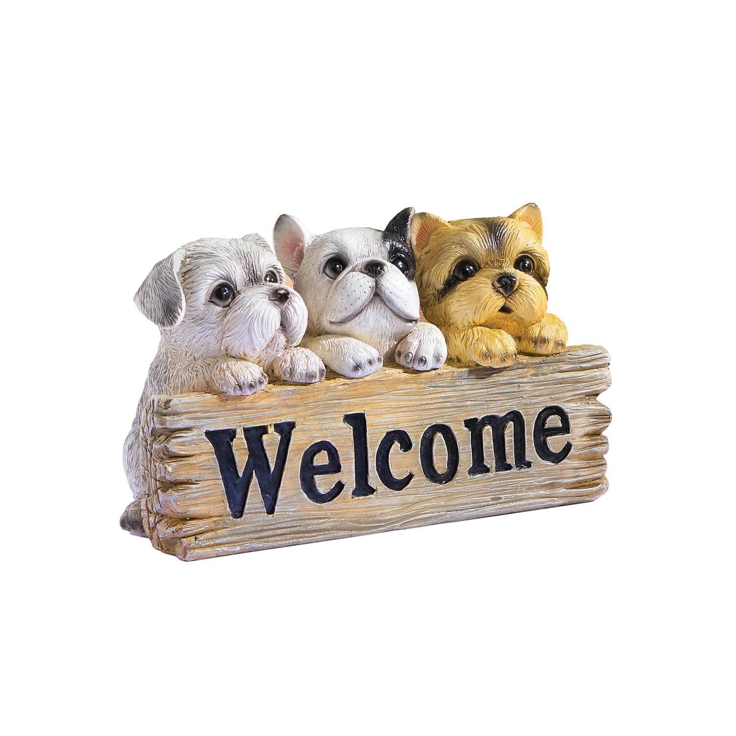 Coopers of Stortford - Puppy Welcome Sign for Front Doorstep or Porch - Decorative Dog Ornament with Rustic Wood Effect Sign, Made from Weather Resistant Polyresin