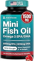 Vista 1 de Mini Fish Oil Softgels – Triple Strength – Advanced Formula - 1500mg Omega 3 with EPA & DHA – Smaller Than a Dime – Fish Oil Minis - Wild Caught