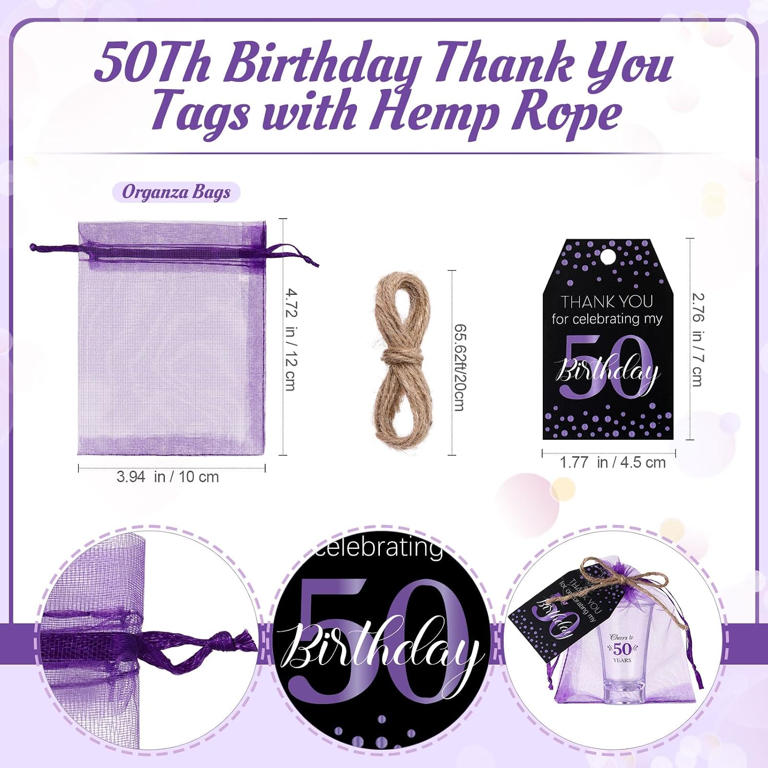 Pickmesh 50 Sets Black Purple Birthday Party Favors for Guests Souvenir Multicolor 50 Years Old Gift Bulk Acrylic Clear 1.2oz Shot Glasses with Thank You Cards and Gift Bags, 40/50/60/70th Birthday