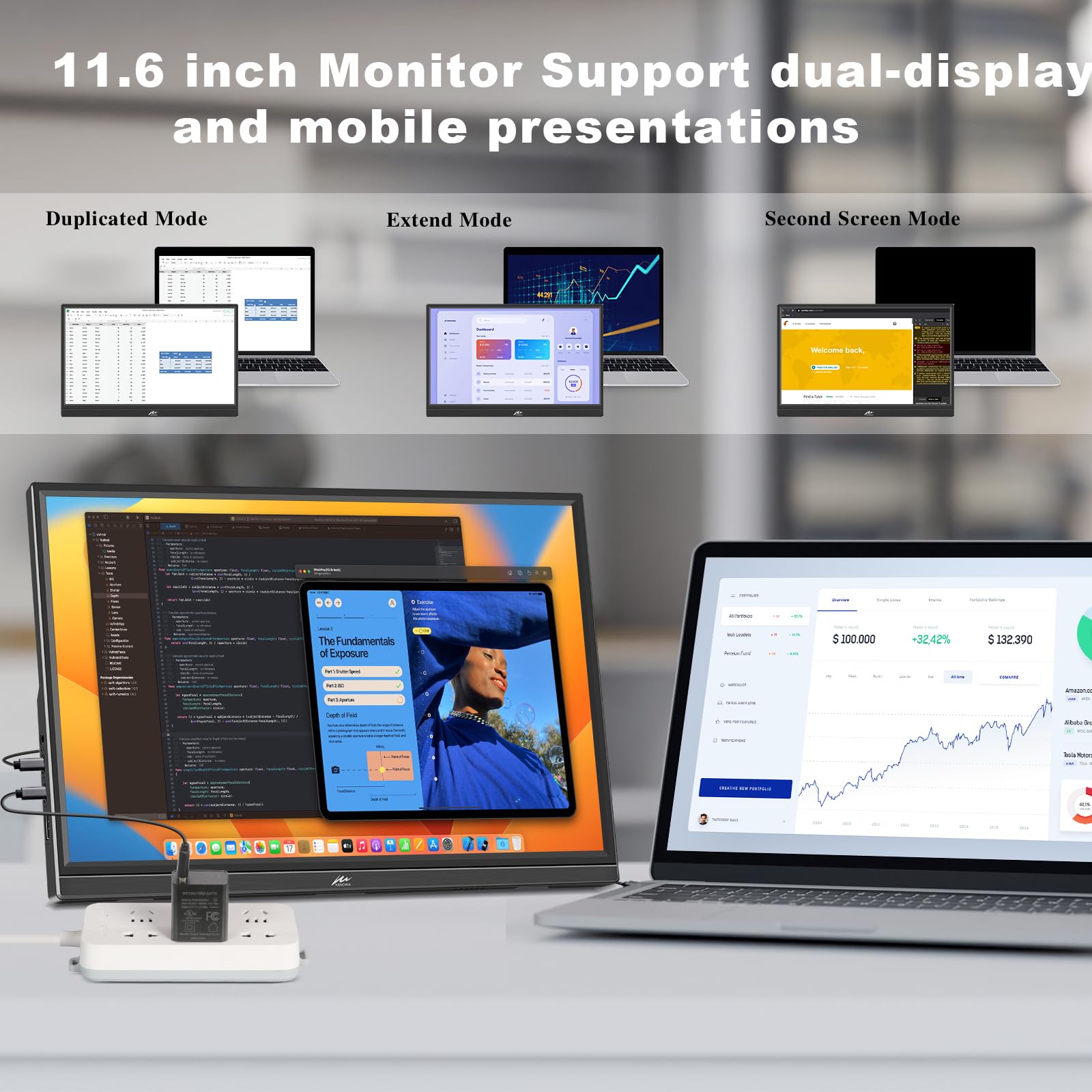 Kenowa Monitor portátil de 11,6 pulgadas con pantalla IPS dual C/HDMI FHD 1920 x 1080 LCD monitor externo para Windows 7 8 10 OS PS3 PS4 Xbox Mac Raspberry Pi B ordenador portátil