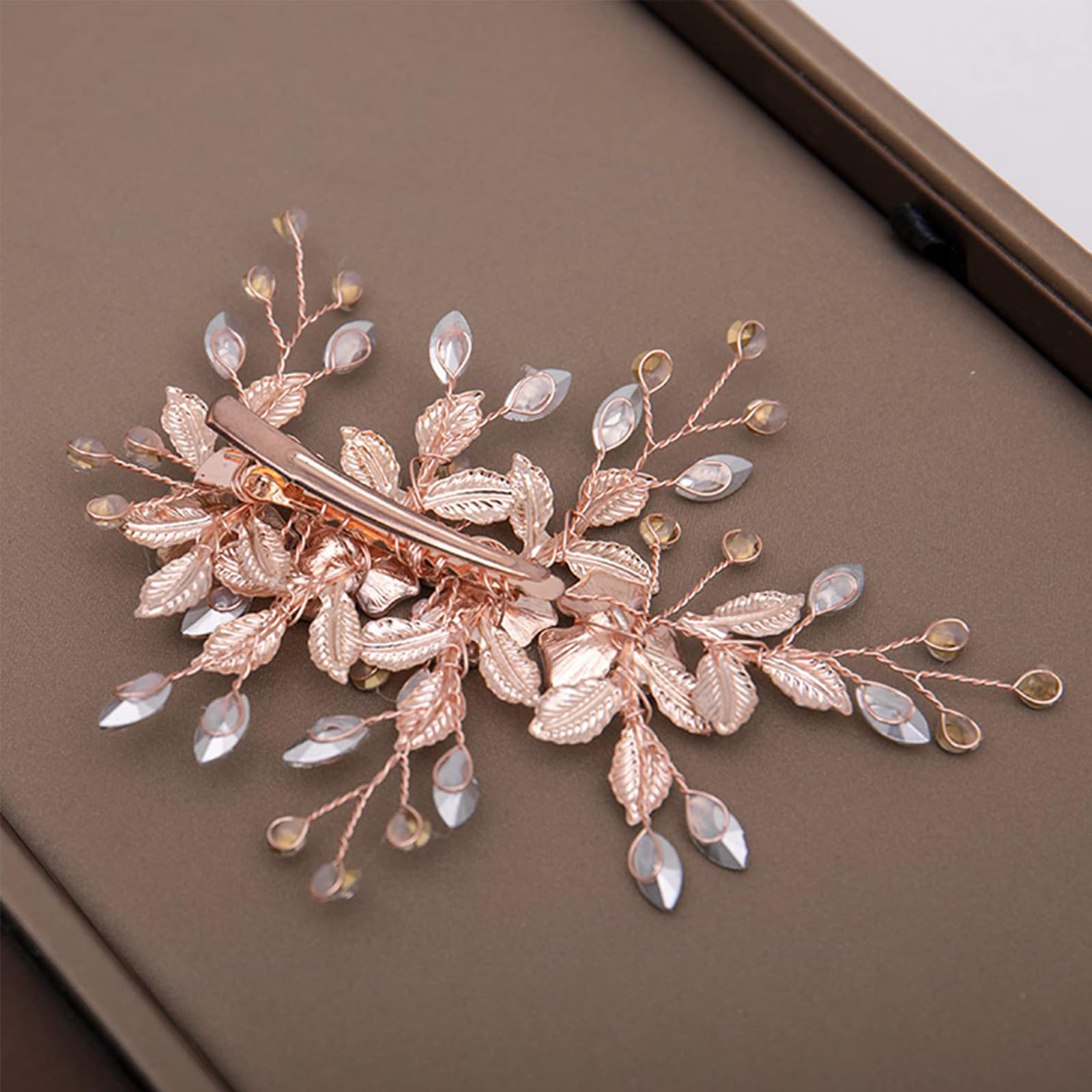 Wedding Hair Clip Hair Accessories for Women Handmade Flower Rhinestone Headpiece Hair Pins for Bridal Bridesmaid Girls (Rose Gold) - Image 3