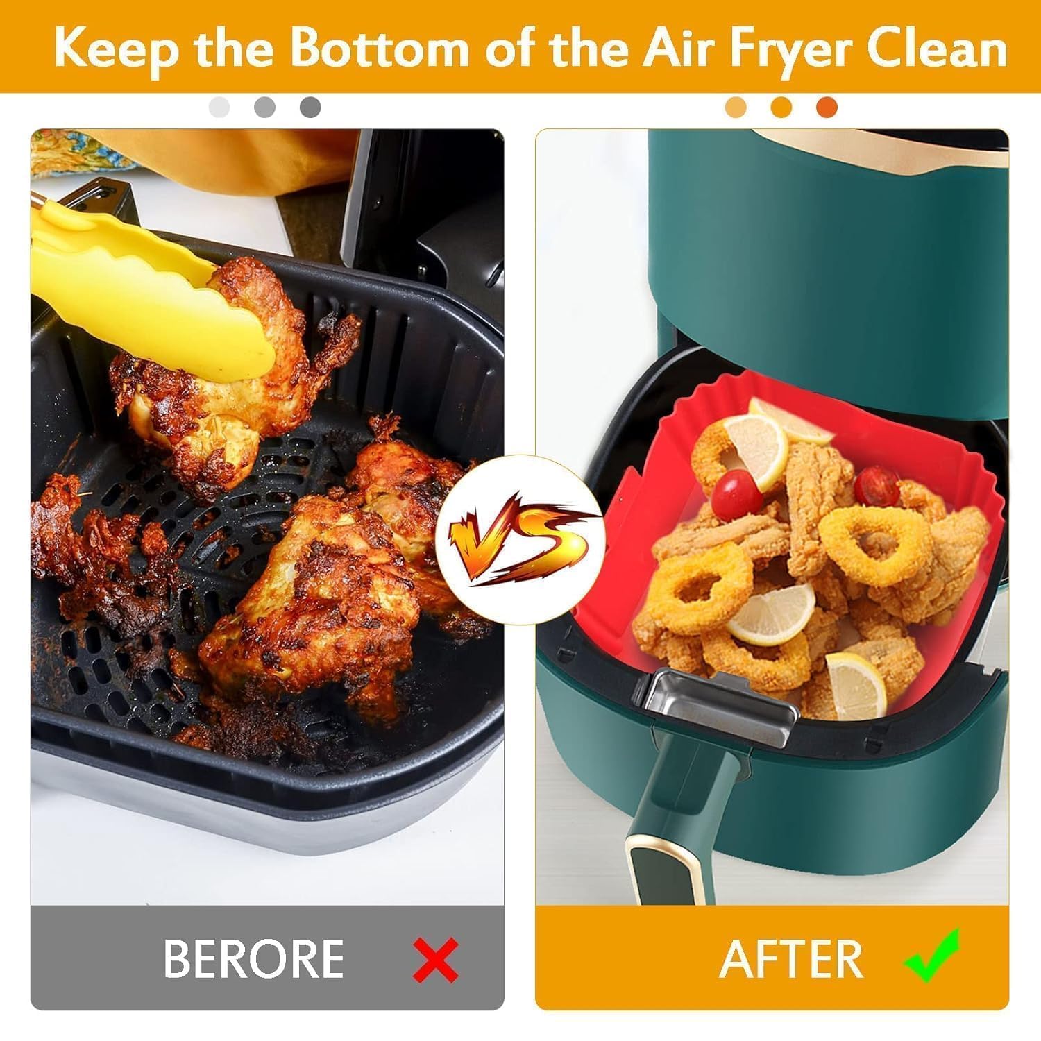 Xacton 2 PCS Silicone Air Fryer Tray 8 Inch | square Reusable Non-Stick Air Fryer Liner with Ear Handles | Heat Resistant Baking Tray Insert | Silicone Basket for Air Fryer, Cooking & Oven Accessories — Amazon image 3