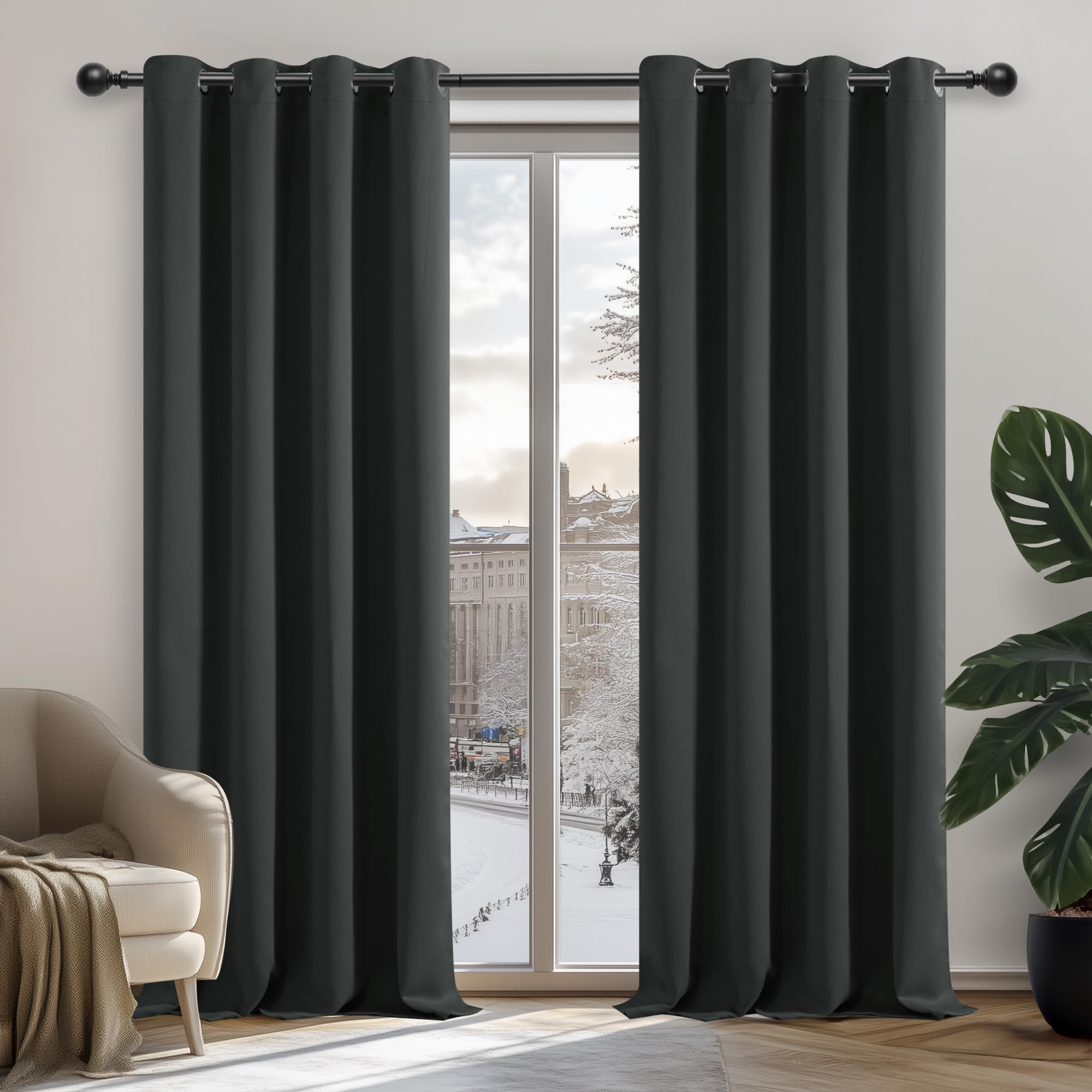Deconovo Tende Oscuranti per Interni 2 Pezzi 240 CM Altezza, Termiche Isolanti, Anti-Rumore, con Anelli, Ideali per Camera da Letto e Soggiorno, 135x240 CM, Grigio Scuro