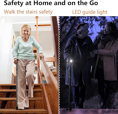 Miniatura 6 de Bastón plegable con luz LED para mujeres y hombres - Bastón de aluminio plegable, ajustable y colapsable, ligero para personas mayores y adultos