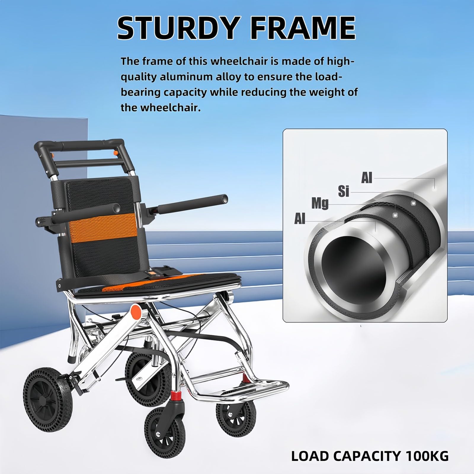 Silla Ruedas Pequeña Silla Ruedas Viaje Ligera y Plegable, Sillas de Ruedas Aluminio Sillas RuedasTransporte con Bolsas de Transporte para el hogar y Las Vacaciones A