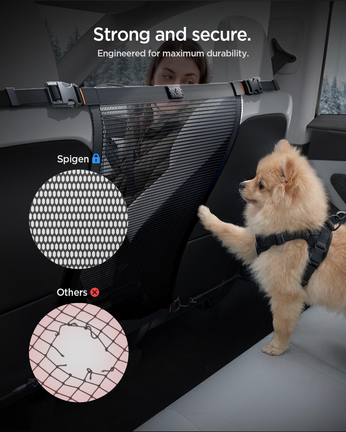 Spigen Tesla Model Y/3/X/S Paratia per Cani da Auto, Barriera per Animali, Divisore per Sedile Posteriore, Accessorio Compatibile con Tutte le Auto e con Tesla Model Y Juniper, Model 3 Highlnad