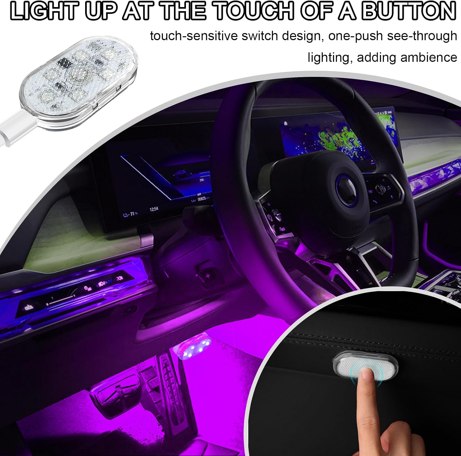 4PCS Wireless LED Lights for Car,7 Colors Magnetic Interior Light (4PCS)