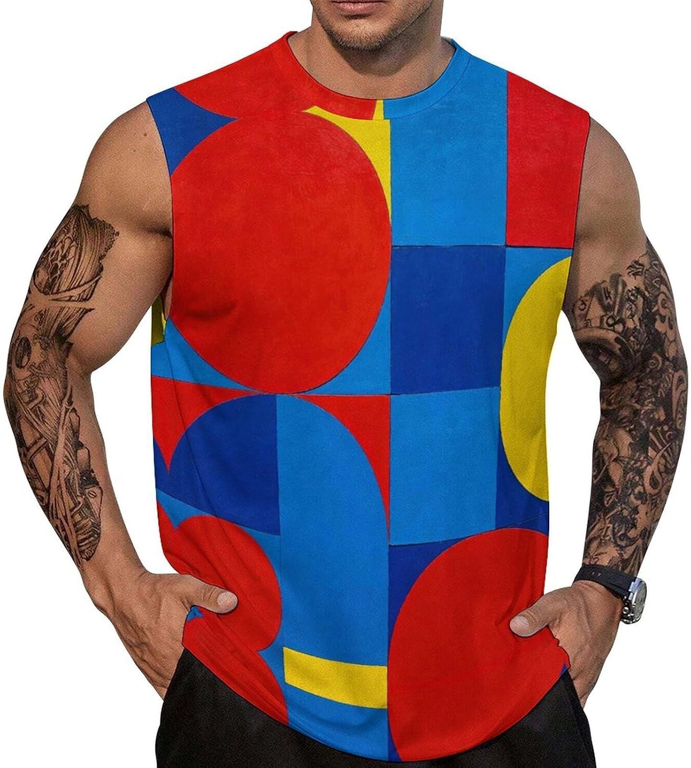 Color Block Stylemen's Sleeveless Crew Neck Knit Top, Soft Faux Cotton Everyday Casual Basic Blouse