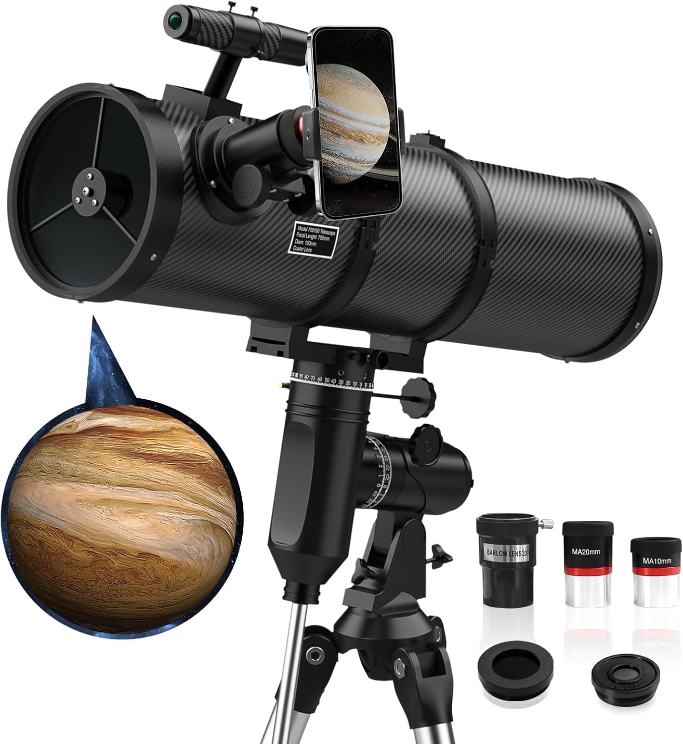 Aurosports Telescope for Adults High Powered - 150EQ Professional Reflector Telescopes for Stargazing Beginners - with 2X Barlow Lens, Phone Adapter, Adjustable Tripod and Moon Filter