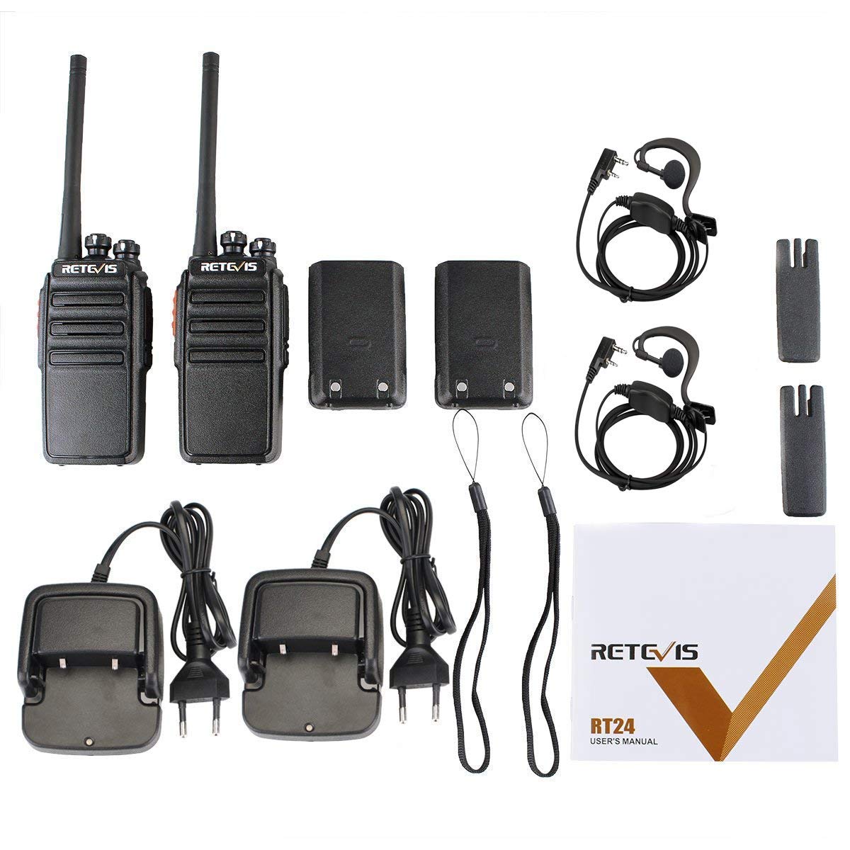 Retevis RT24 Walkie Talkie, PMR446 Licenza-Libero 16 Canali CTCSS/DCS, Walkie Talkie Professionali, Ricetrasmittenti con Auricolare, per Ristoranti, Scuole, Supermercati, Hotel ecc. (Nero,5 Coppia)