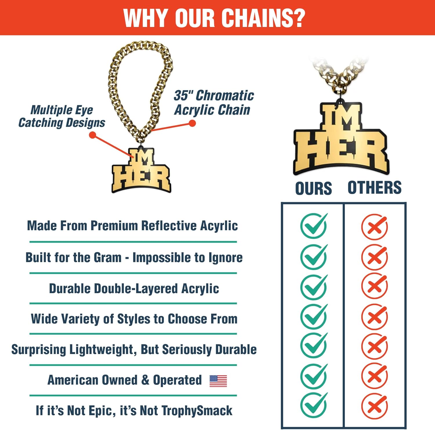 TrophySmack 'I'm Her' Turnover Chain - Chrome Gold & Black Acrylic