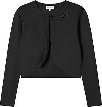 Girls Cropped Long Sleeve Knitted Bolero Cardigan with Bowknot Button Closure - Kids Shrug Sweater Jacket Outwear