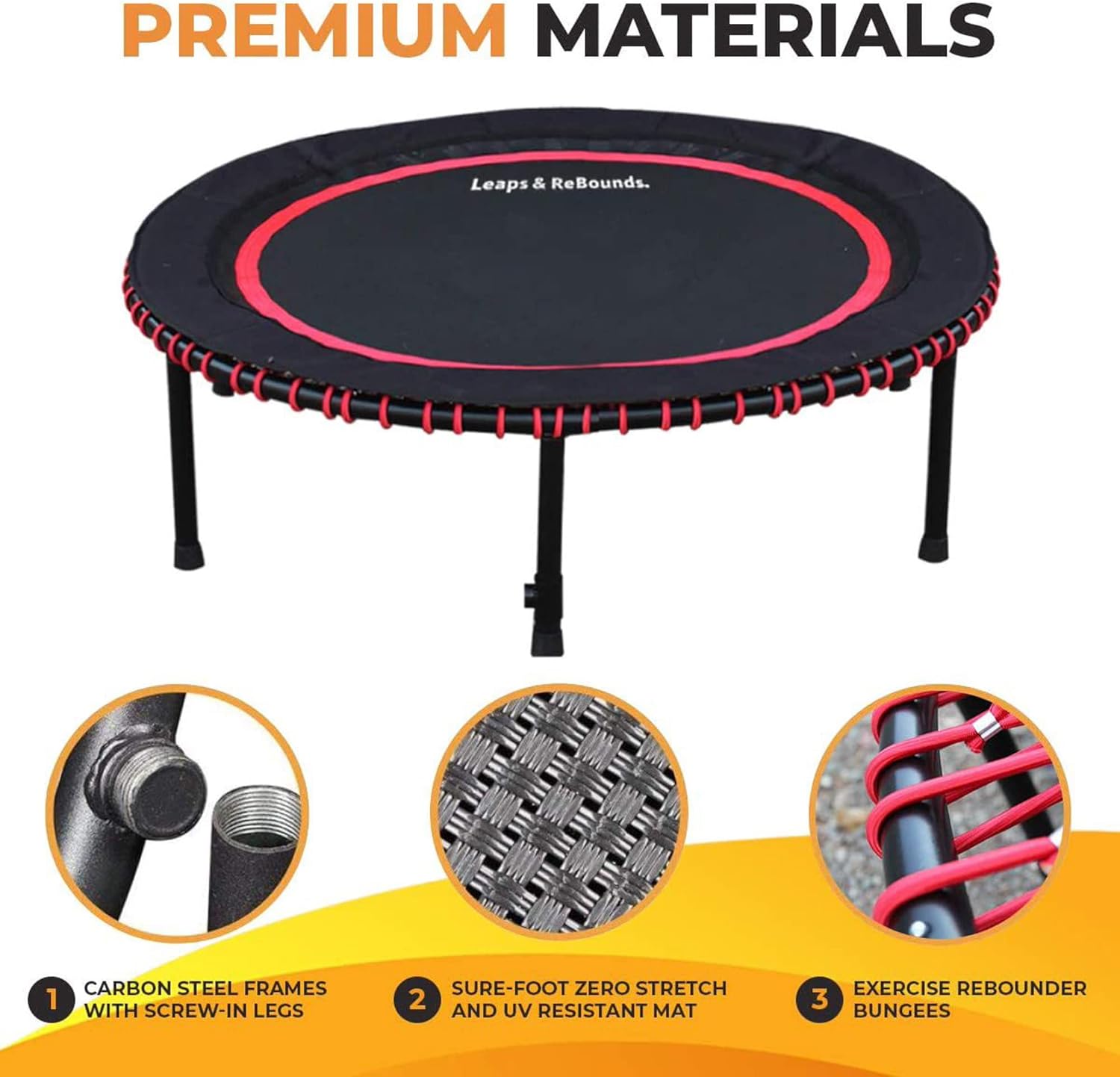 Leaps and Rebounds Fitness Trampoline, 40-inch or 48-inch |Adults and Kids Rebounder for Indoor and Outdoor, Up to 270 lbs | Lifetime Warranty | Low Impact Cardio and Easy Home Workout